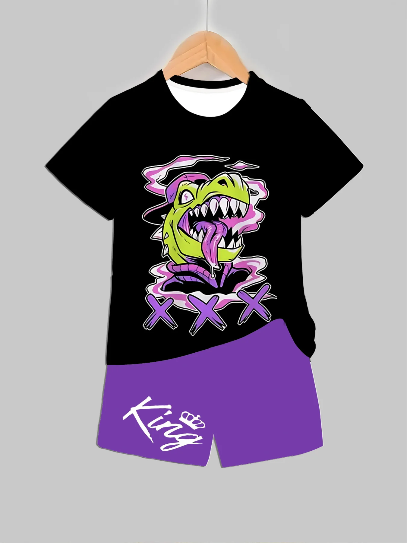 Summer Clothing Baby Girl - 新しい恐竜プリント衣装トップス + ショーツ 2 個夏用男の子女の子服セット 2