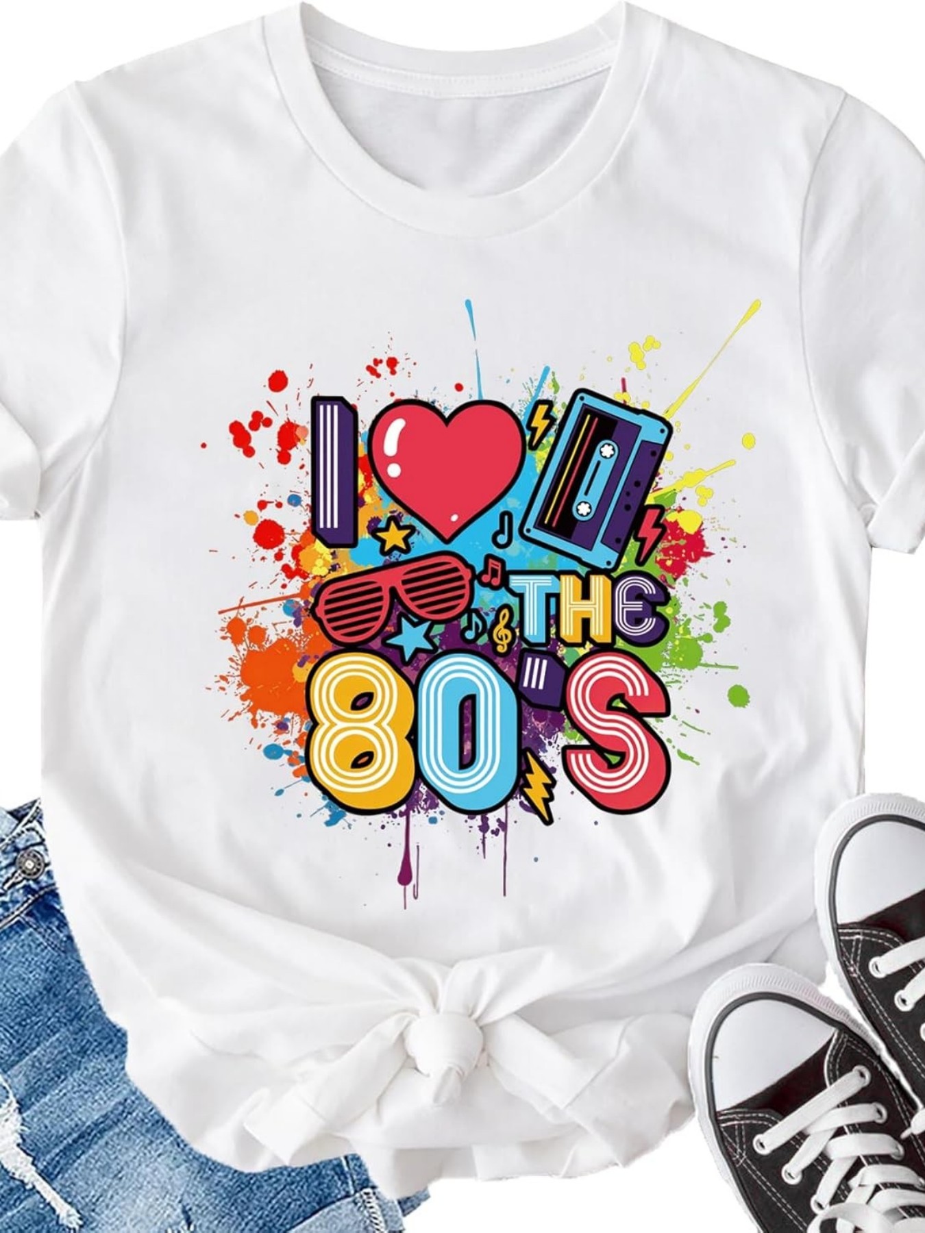 Summer Clothing Must Haves - プラスサイズの女性用半袖Tシャツ I Love The 80s 春夏の必需品