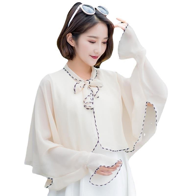 Summer Clothing Wraps - 屋外乗馬カシュー印刷日焼け防止スリーブシルクスカーフラップ春夏シフォン日焼け止め偽襟服ショール