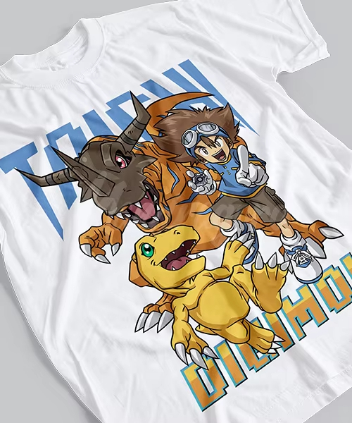 Summer Clothing Brands - 2026年新作、2025年夏、デジモンアドベンチャーのアニメーションブランド、100％コットン素材、メタルグレイモンプリントTシャツ、ユニセックス、大人用、子供用。