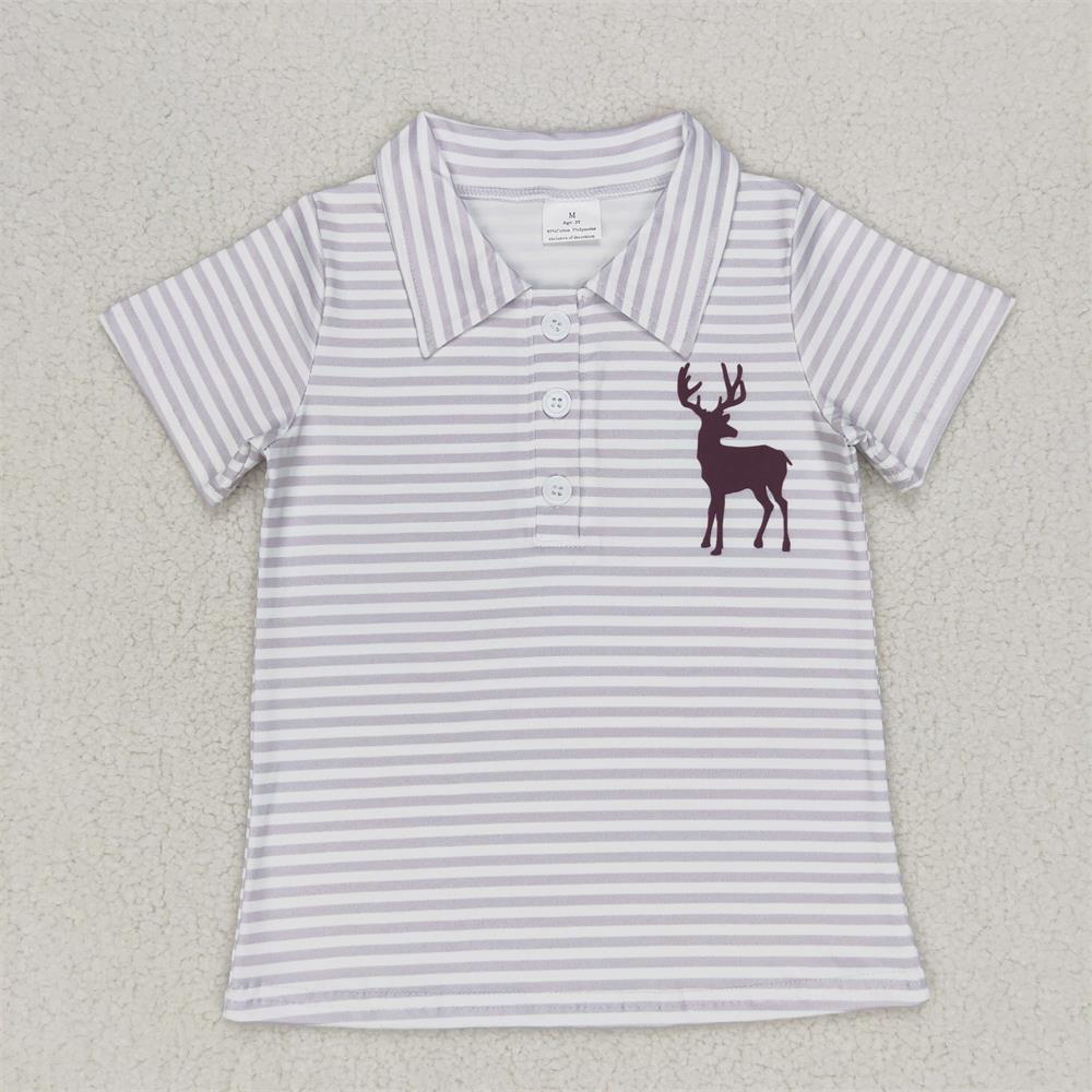 Summer Clothing Wholesale - 子供用ラペルボタンTシャツ,半袖,男の子用シャツ,幼児用,鹿の縞模様,衣類,卸売,夏