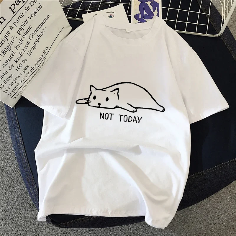 Summer Clothing Drawing - 90 年代グラフィックロックトップ Tシャツ女性シンプルなブラシ描画猫 Tシャツファッション原宿かわいい Tシャツ女性の Y2K