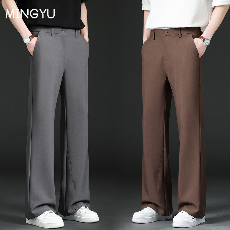 Summer Clothing Brands - ブランド服春夏スムースフレアパンツ男性ビジネス弾性ウエストスーツフレアパンツ韓国仕事オフィスプラスサイズ 4XL