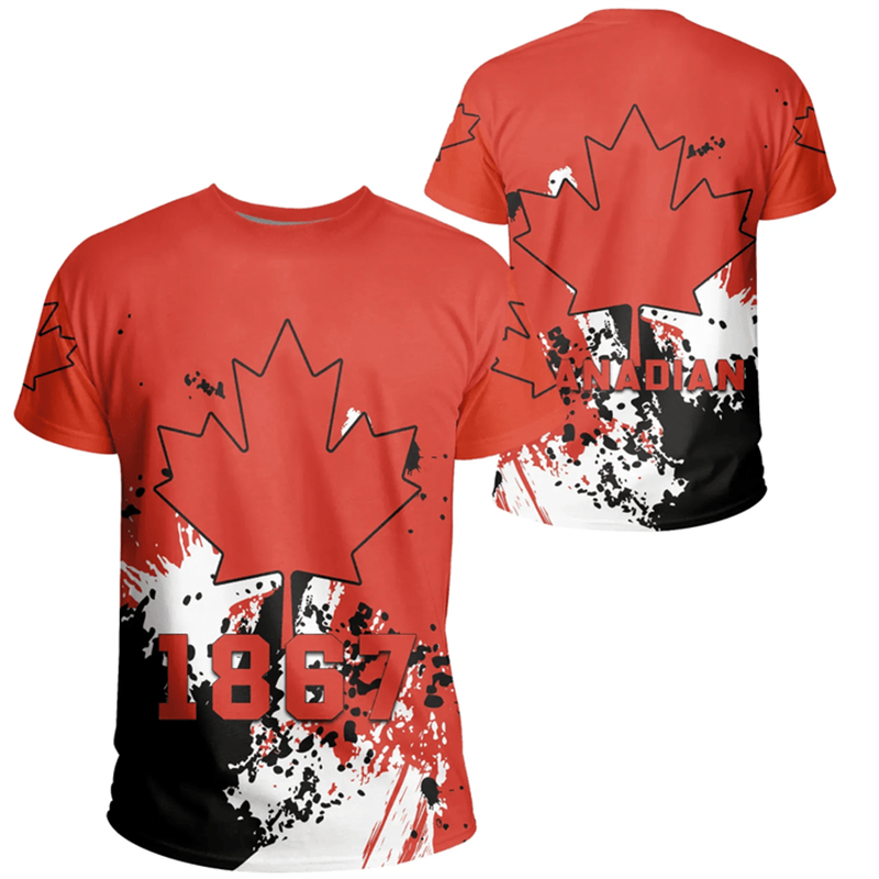 Summer Clothing Women Canada - 男性と女性のための3DプリントTシャツ,メープルリーフのエンブレム,カナダの国旗,特大のトップス,衣類,ストリートウェア,ファッション