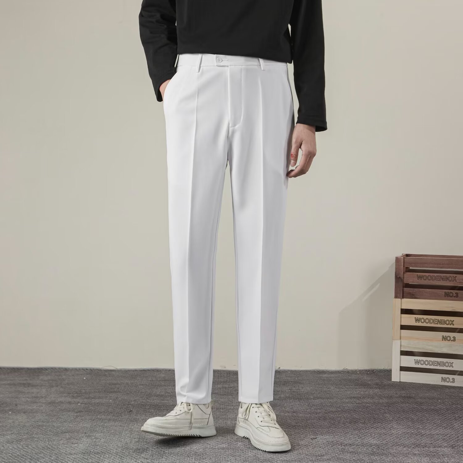 Summer Clothing Brands - 夏のメンズソリッドカラーストレートカジュアルパンツファッションクラシックビジネスカジュアル男性ブランド服クラシックスリムスーツズボン