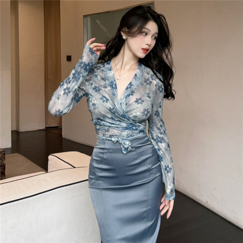 Summer Clothing Wraps - 女性用長袖トップスとスカートの2点セット,大きくて広い,ハイウエスト,セクシー,フィッシュテール,ラップ,ブタン,スーツ,衣類,新コレクション
