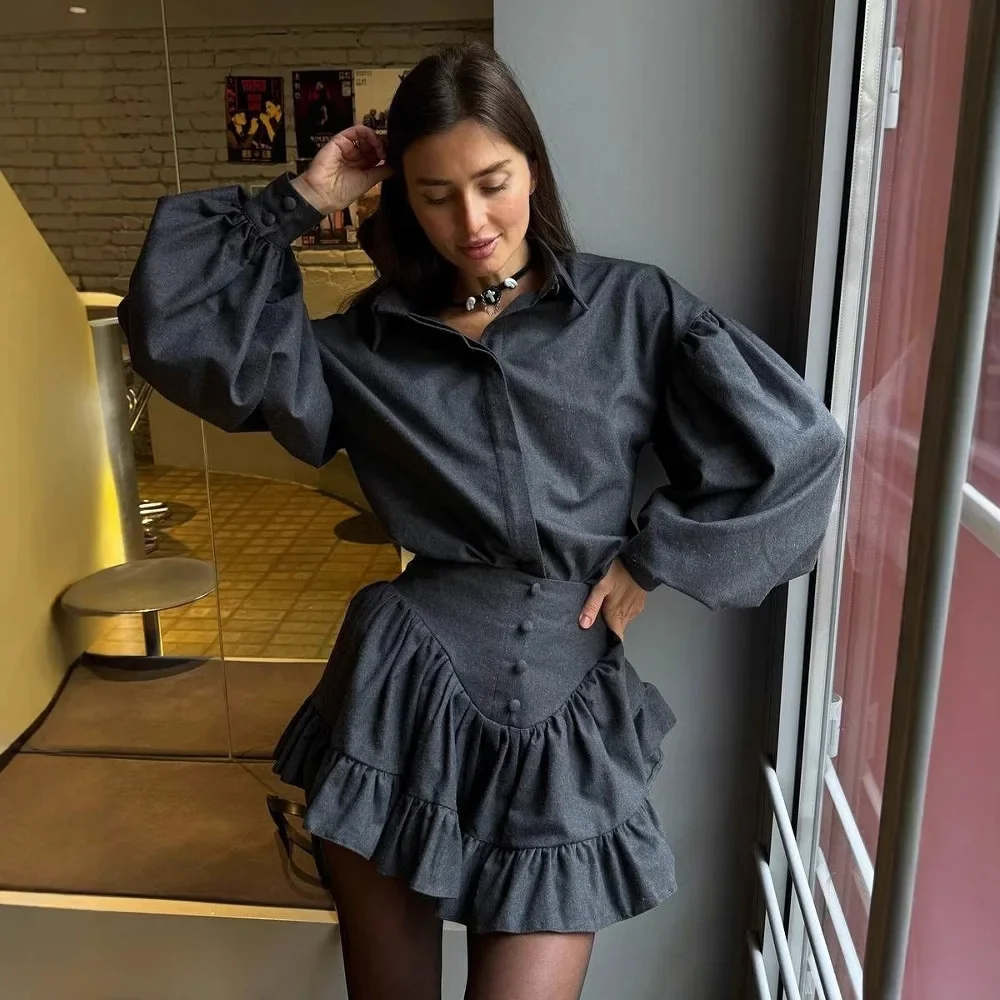 Summer Clothing Wholesale - 2025 新しい Elegantsuit 婦人服セットハイエンドの感触春チェック柄デザイン感性フリルエッジミニドレス 2 ピース卸売