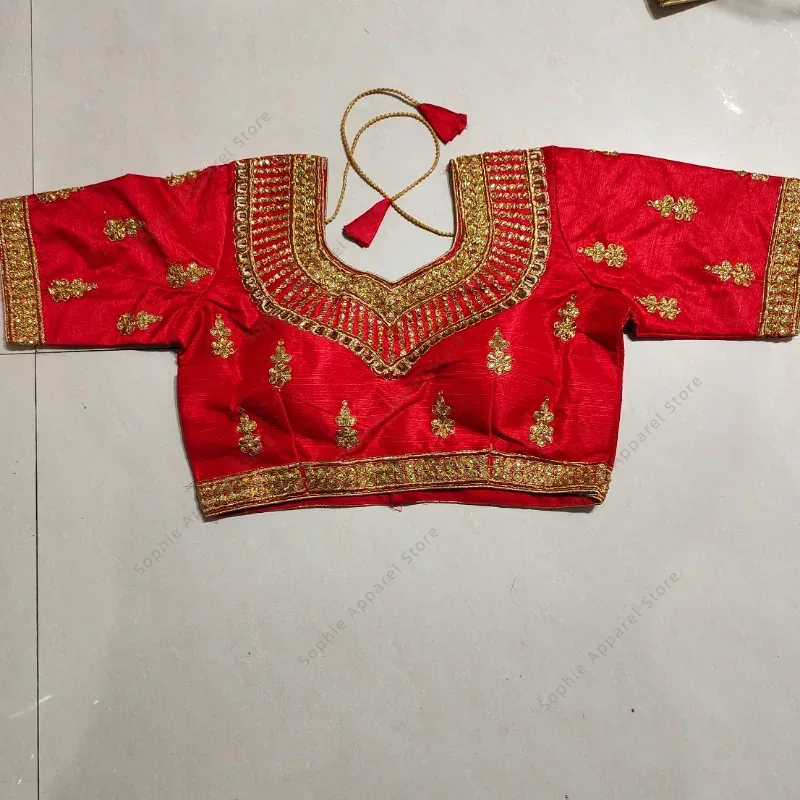 Summer Clothing Pakistan - 女性のための伝統的なインドの服サリトップス、金糸の刺繍ブラウス、パキスタンの服、サリーシャツ、夏