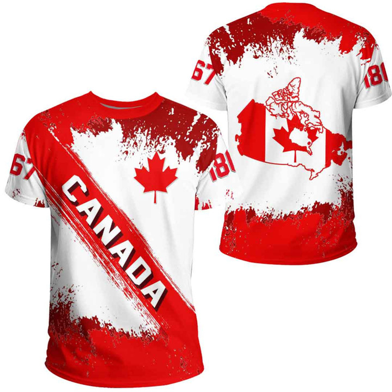 Summer Clothing Women Canada - 男性と女性のための3DプリントTシャツ,メープルリーフのエンブレム,カナダの国旗,特大のトップス,衣類,ストリートウェア,ファッション