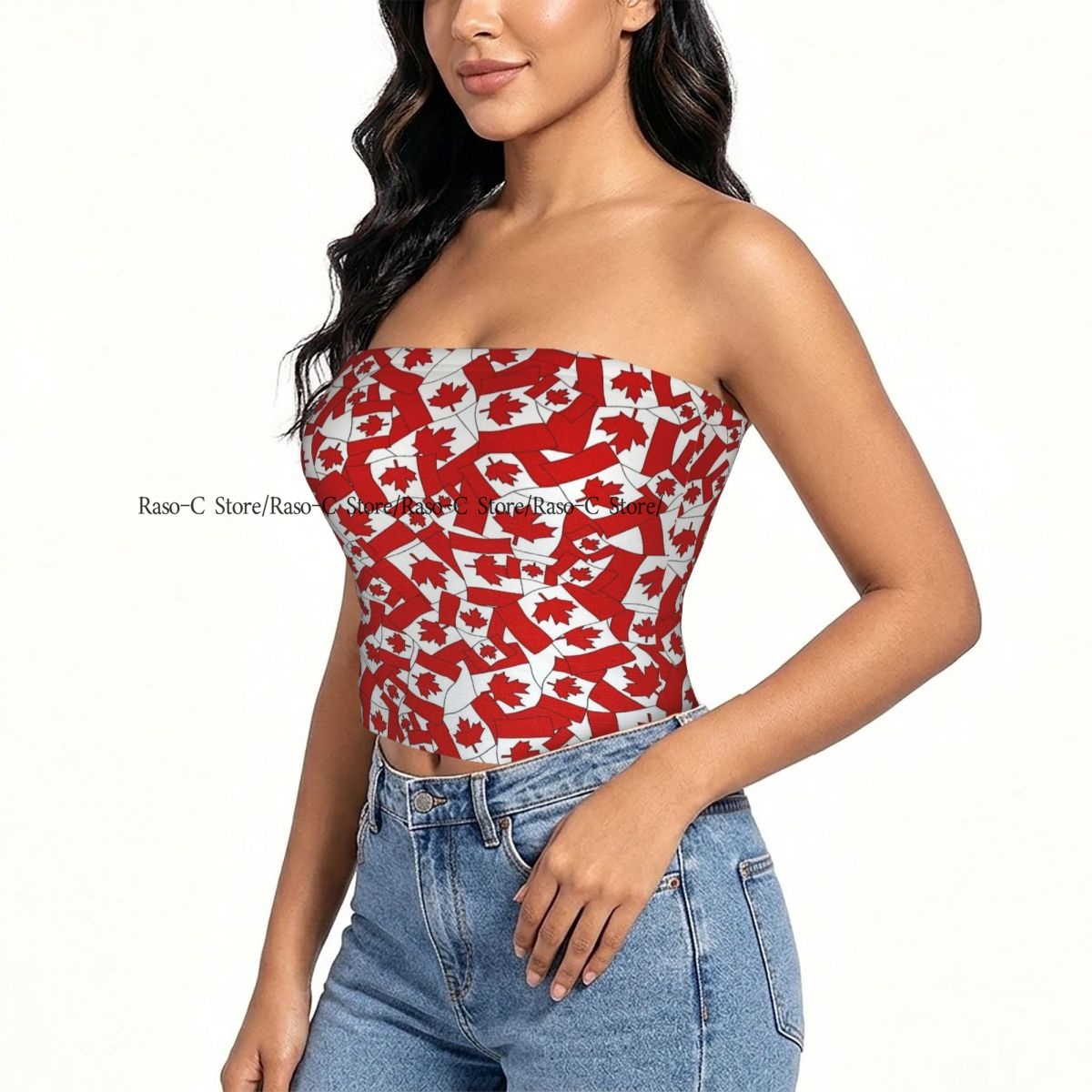 Summer Clothing Women Canada - 女性用ブロッククロップスリムチューブトップ、カナダ国旗柄ストラップレストップ、夏の女性服