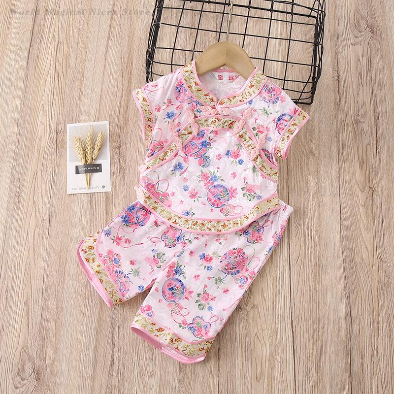 女の赤ちゃん唐スーツ夏プリント伝統服子供中国風甘いチャイナド - Summer Clothing Baby Girl のレビューと価格