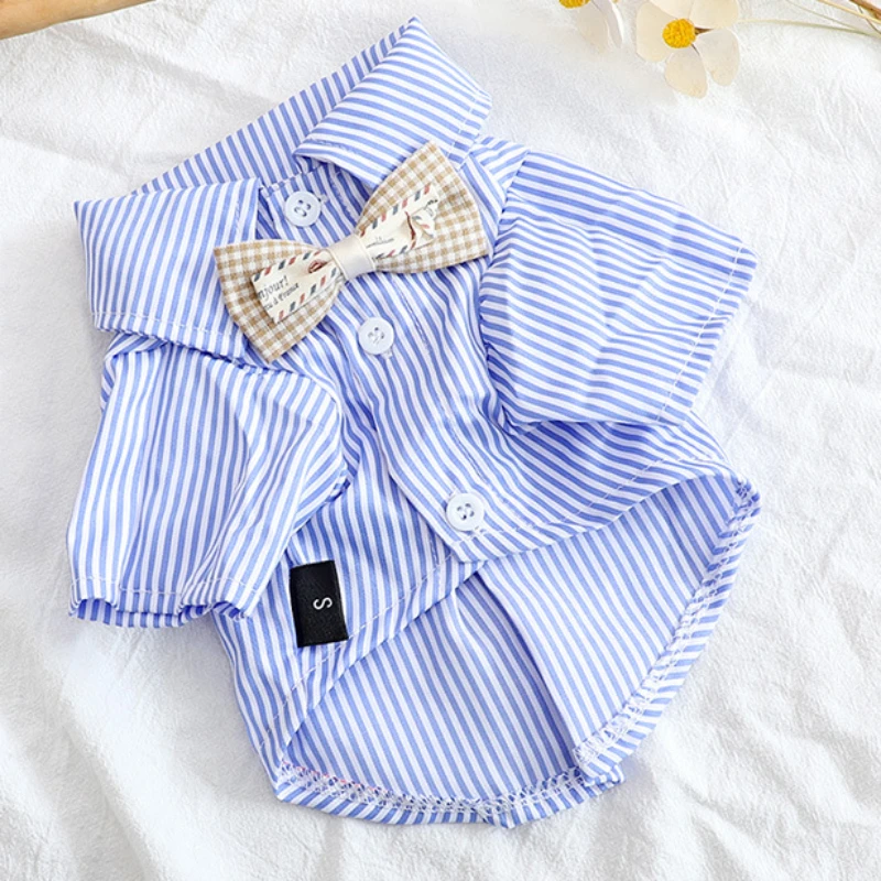 ペット犬服ちょう結びストライプシャツ薄い夏ブルーファッション - Summer Clothing Wholesale のレビューと価格