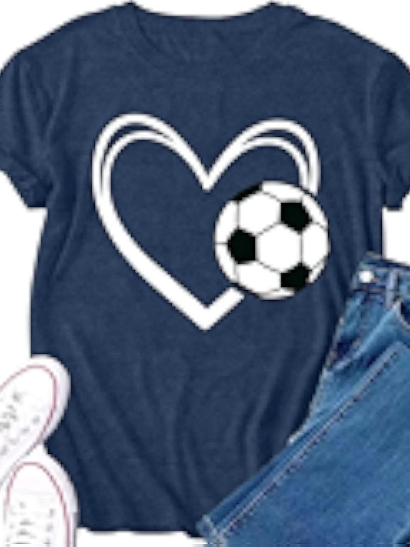 プラスサイズの女性用半袖Tシャツ ハートとサッカーボール柄  - Summer Clothing Must Haves のレビューと価格