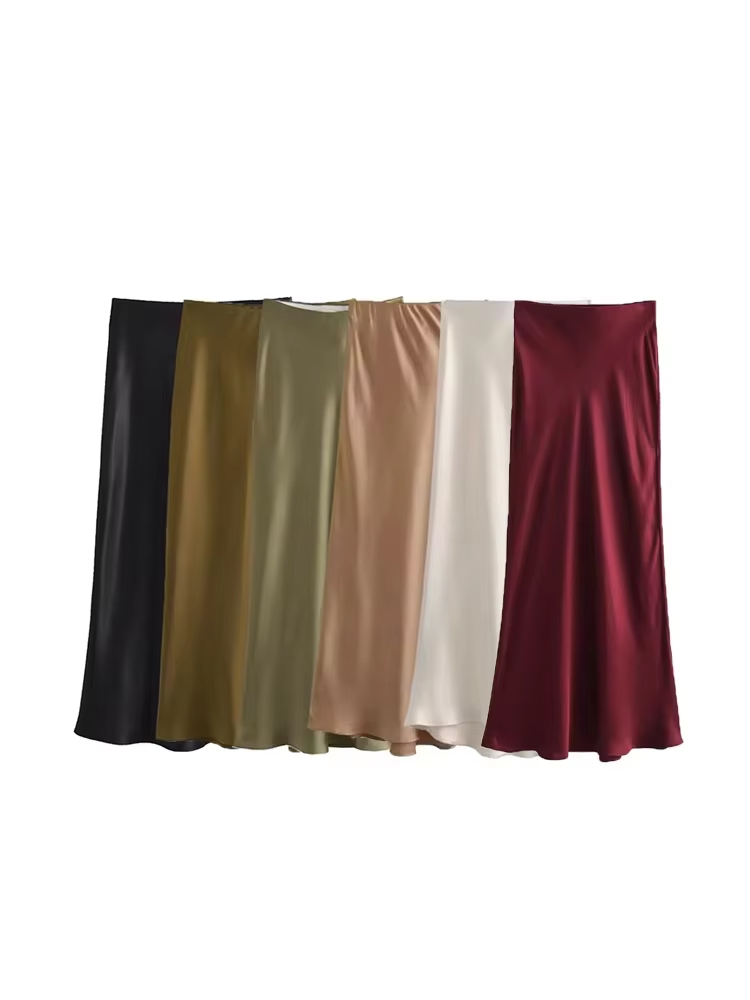 女性のソフトタッチシルクのようなミディスカートハイウエスト弾 - Summer Zara のレビューと価格