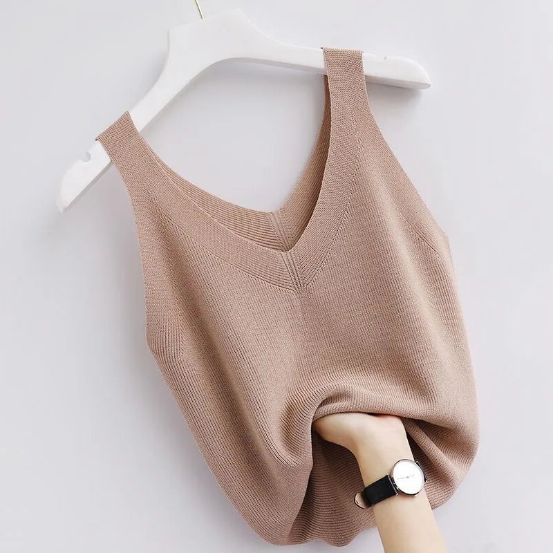ニットヴィンテージタンクトップ V ネックノースリーブ美的ル - Summer Zara のレビューと価格