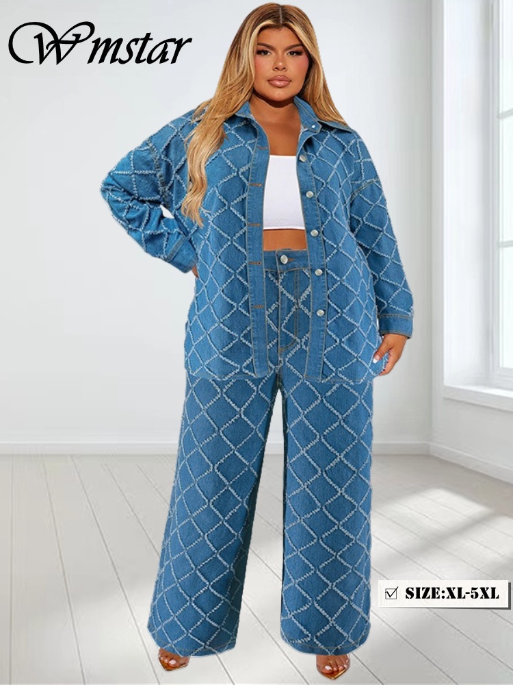 Wmstar プラスサイズデニムツーピースセット女性秋服プリ - Summer Clothing Wholesale のレビューと価格